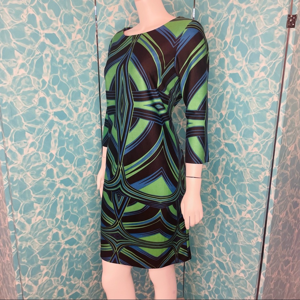 Retro Vintage Style Print Long Sleeve Sheath Stretch Dress
